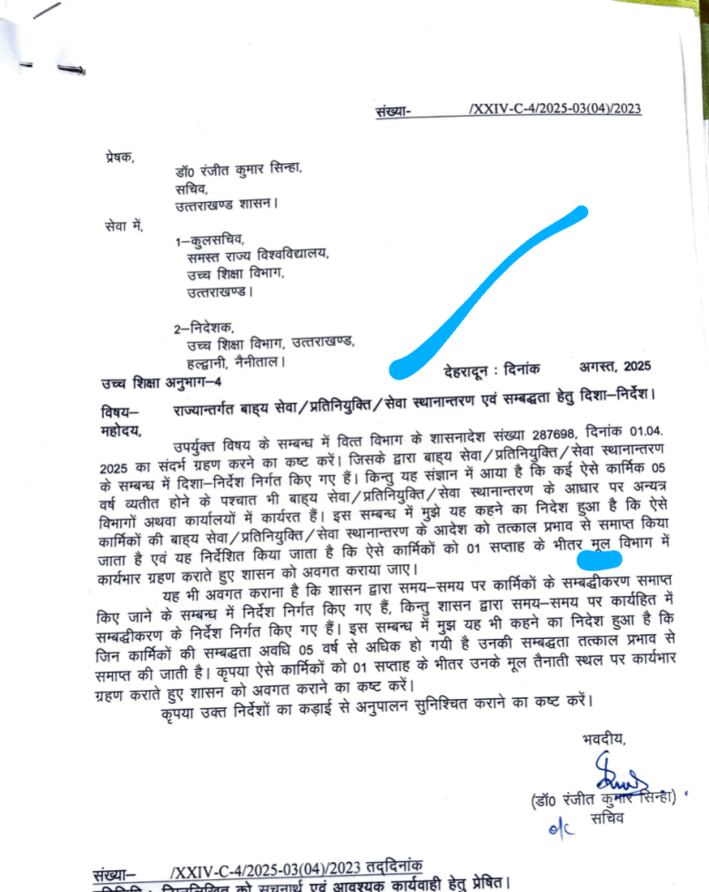 अटैचमेंट व डेपुटेशन की मौज काट रहे अधिकारी – कार्मिकों को झटका